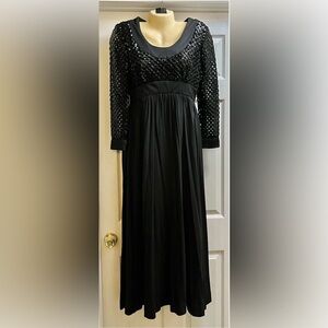 Vtg  70s Julie Miller Of California Black Sequin Maxi Dress Formal Party Sz 10